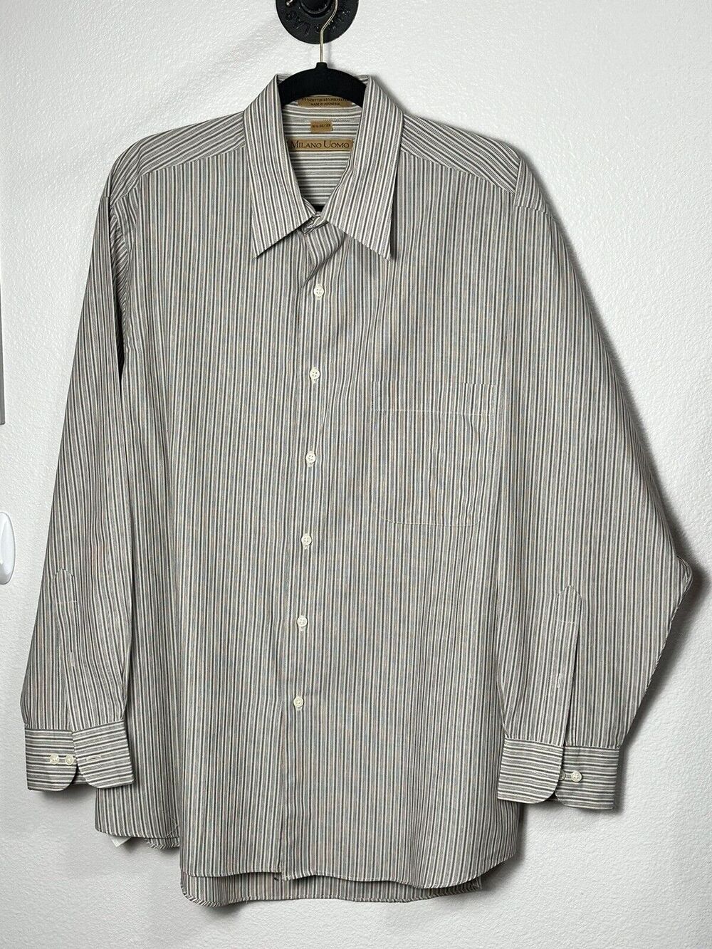 Milano Uomo Men’s Multicolor Shirt Button Up Long Sleeve Pocket Size 16.5 32/33